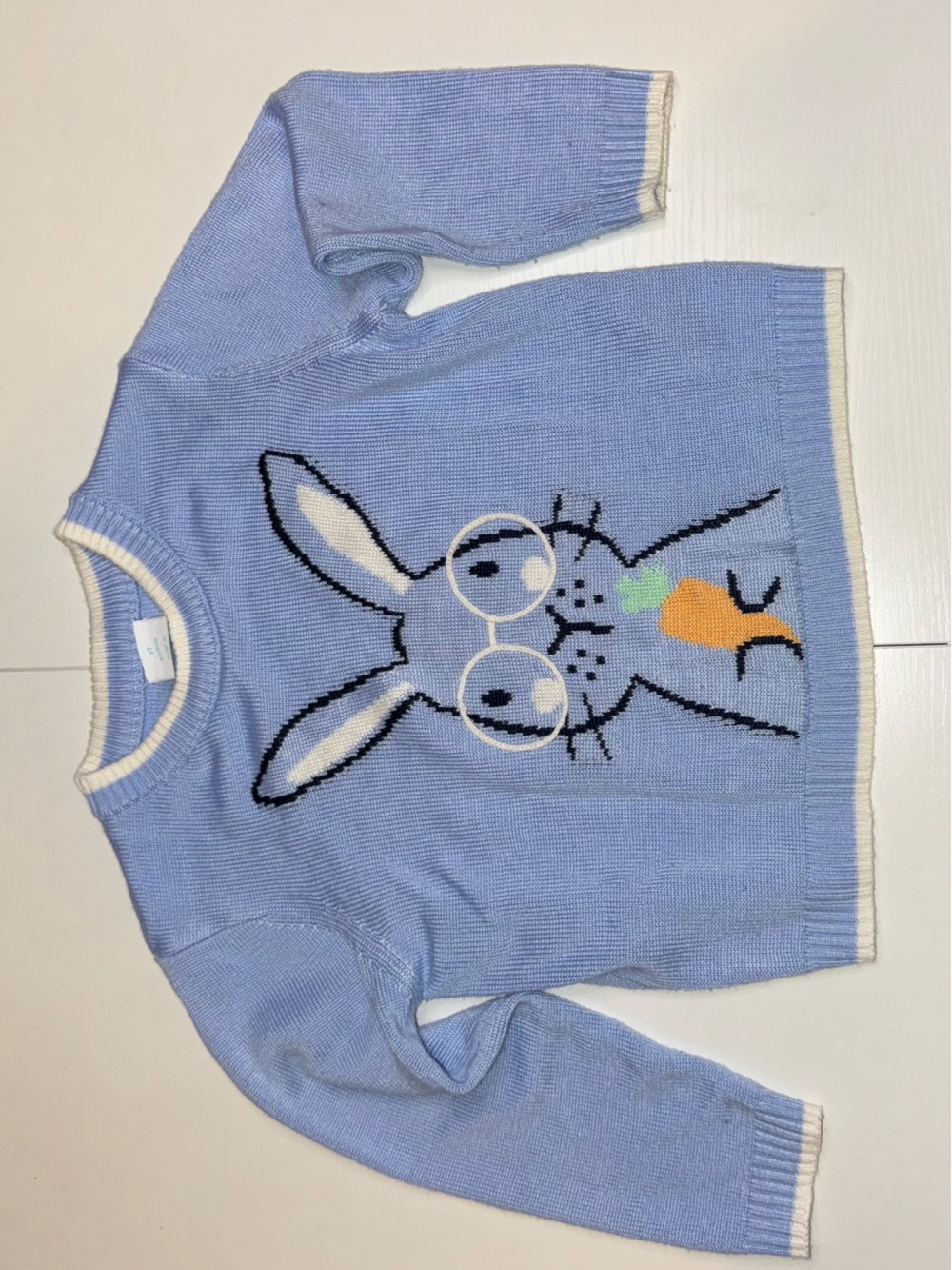 Light Blue Bunny Graphic Knit Sweater by